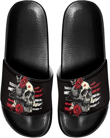 Slides for Men and,Flat Slides Slippers,Non-Slip Quick Drying Soft Lightweight Shower Shoes - sugar skull costume