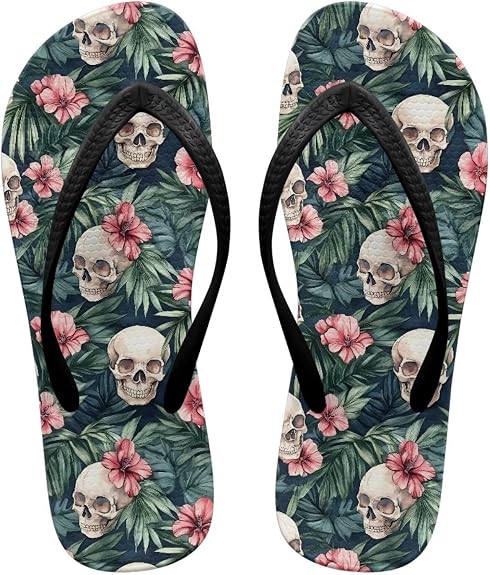 Women's Flip Flops, Ladies Comfortable Summer Beach Walking Thong Cushion Sandals Slip On Indoor Outdoor - sugar skull costume