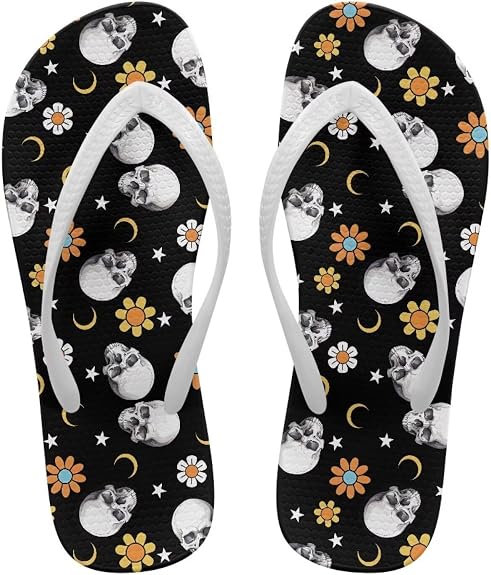 Womens Fashion Flip Flops Ladies Lightweight Summer Beach Yoga Mat Thong Sandals Slip-on Flip Flops - sugar skull costume