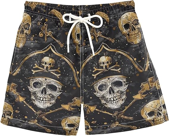 senya Boys Swim Trunks, Skull Style Beach Board Short - skull swimsuit