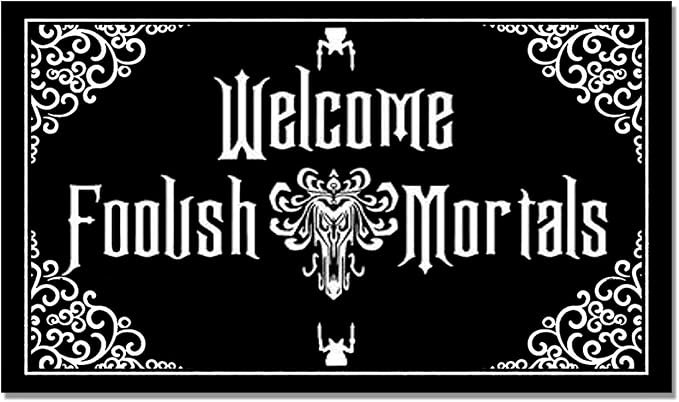 Funny Front Door Mat | Welcome Foolish Mortals Mat |Non-Slip Crystal Velvet Funny Doormat with Textured Surface for Outdoor/Indoor Uses, Low-Profile Rug Mats for Entry 31.5"(W) X 19.5"(L) - skull door mat