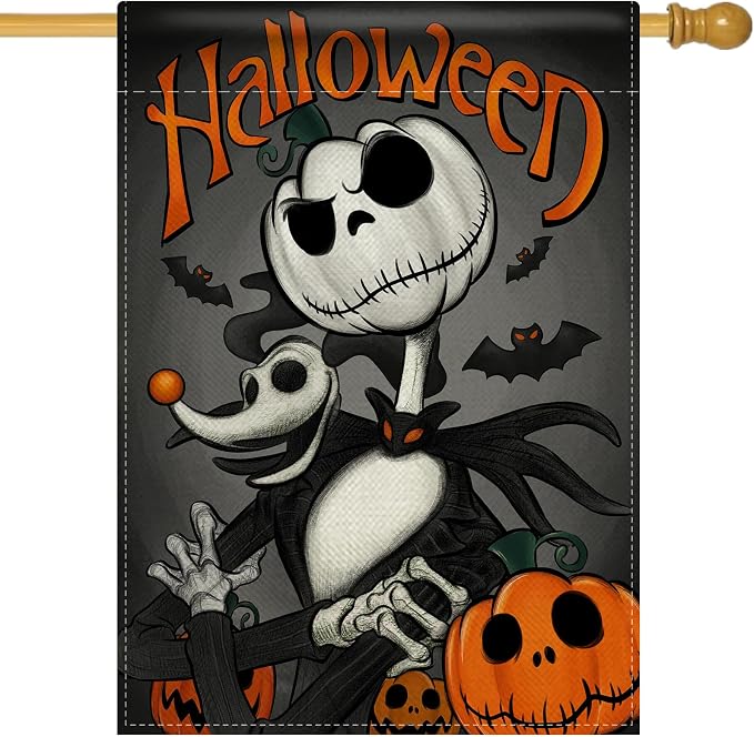Halloween Jack Decorative House Flag, Jack O Lantern Pumpkin Skull