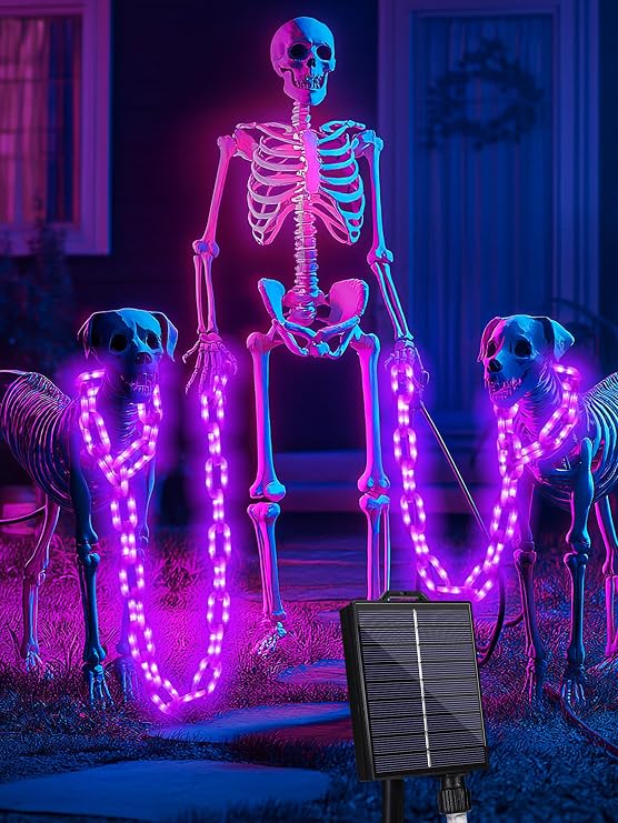 Solar Halloween Chain Lights 10 FT 160 LED Purple Light-Up Plastic 8 Modes - string light
