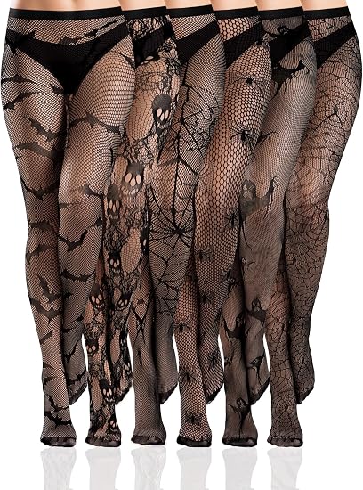Ramede 6 Pairs Halloween Fishnet Tights - skull leggings