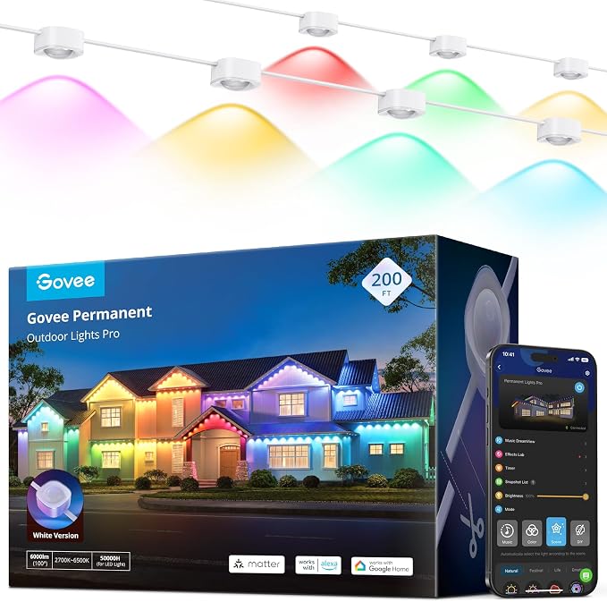 Govee Permanent Outdoor Lights Pro, 200ft with 120 RGBIC LED Lights, White - string light