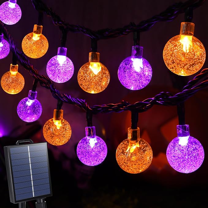 Joomer Orange Purple Halloween Solar String Light,65FT 100LED Globe Lights - string light