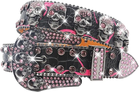 Rhinestone Skull Belt Men Women Studded Belt Punk Belts Y2k Emo