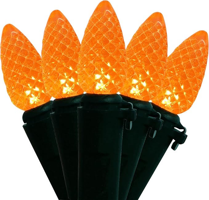 Orange C3 Halloween String Lights 50LED Strawberry 18ft Waterproof Black Wire Lights for Outdoor Indoor Garden Yard Home Halloween Party Decoration(Orange) - string light