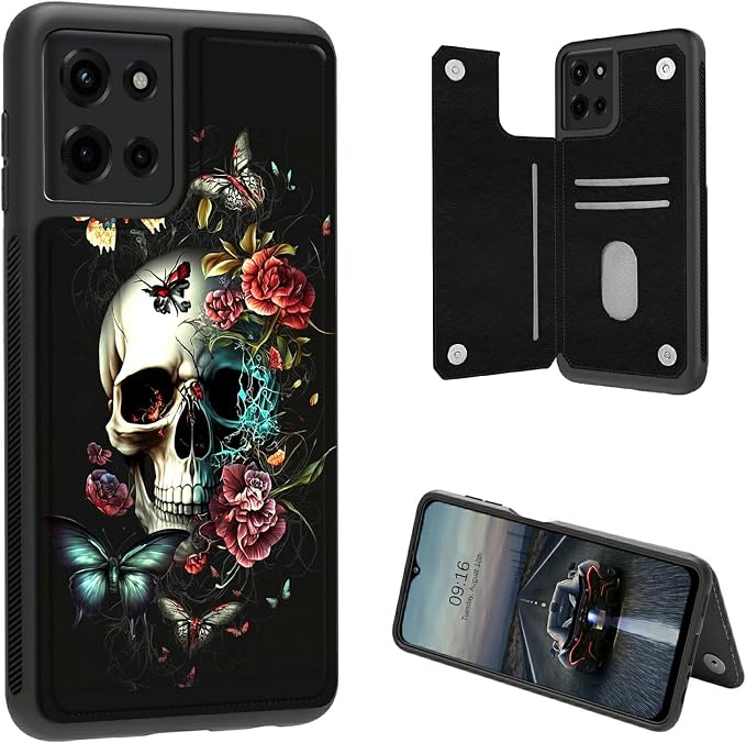 Case for Moto G 5G 2025/2026 G Play,Butterfly Skull Flower - Skull phone case