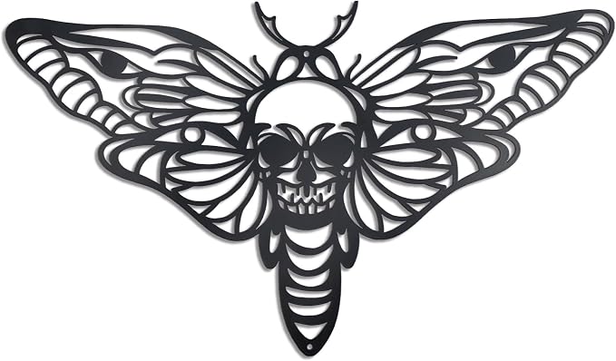 OYEFLY Death Head Moth Metal Wall Decor,Black Gothic Skull Butterfly Wall Decor (style 2) - skull wall art