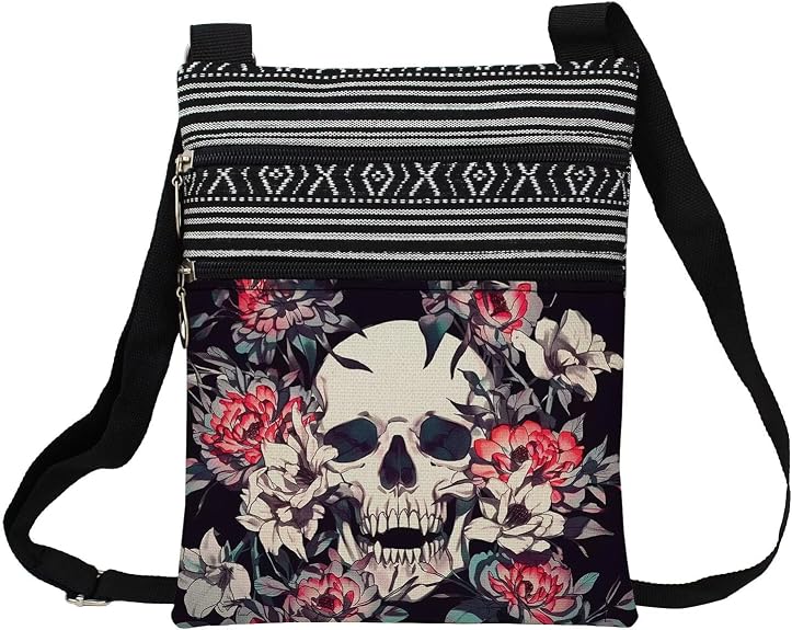 Floral Skull Printed Small Ethnic Crossbody Bag -5 - sugar skull handbags for sale