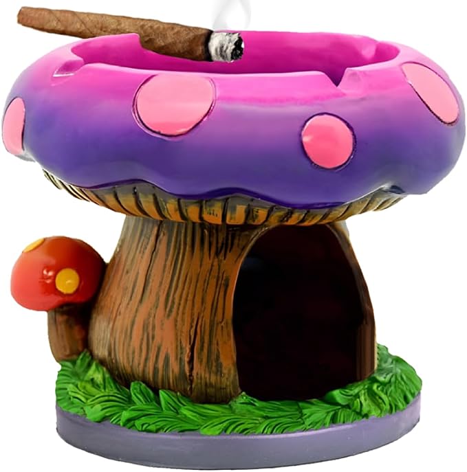 Fantastical Mushroom House Ashtrays with Storage - Cool Ashtrays for Weed Smokers and Bong Users with Smoking Accessories Collection(Mushroom Ashtray) - skull ashtray