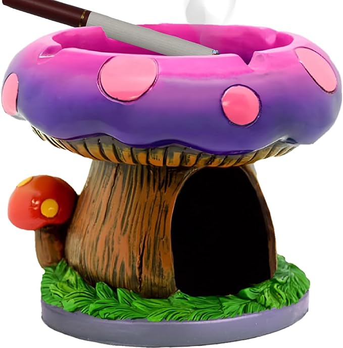 Fantastical Mushroom House Ashtrays with Storage-Cool Ash tray for Weed Smokers and Bong Users with Smoking Accessories Collection Home and Office Desktop Decor (Mushroom Ash tray) - skull ashtray