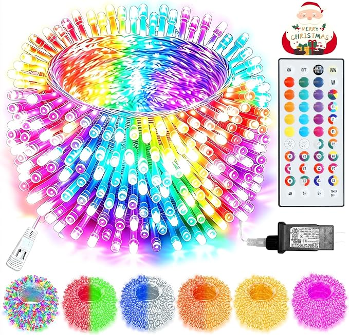 Pooqla Color Changing Christmas String Lights with Remote, 35 Colors 66FT 200LED String Lights Outdoor Halloween Decoration, Indoor Connectable Halloween Lights Plug in for Xmas Tree Decoration - string light