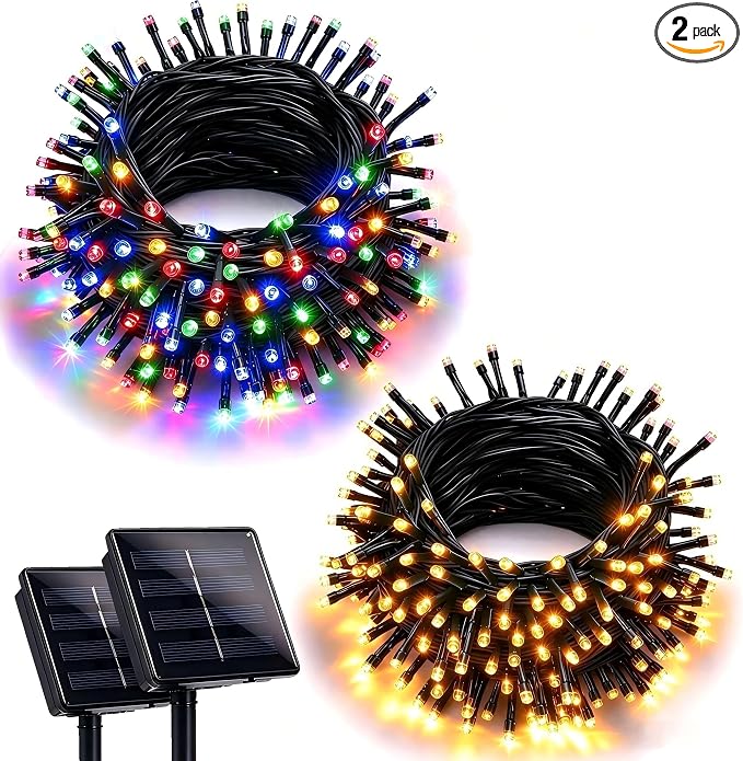 Joomer Solar Christmas Lights, 2PACK Total 144FT 400LED Color Changing - string light