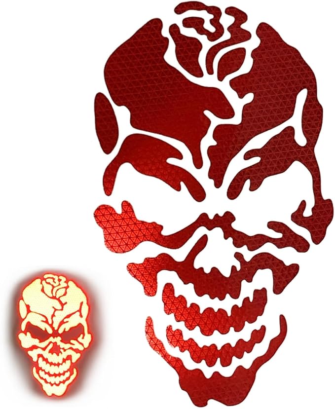 customTAYLOR33 High Intensity Reflective Skull Rose Decal (Premium Quality) / Multiple Colors/Vehicle & Helmet Compatible/Nighttime Visibility (Red, 4 inch X 2.5 inch) - skull sticker
