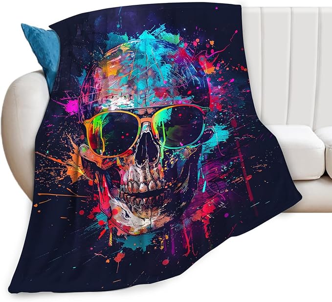 Skull Blanket,Cool Graffiti Skull Throw Blanket Colorful Gifts 50"X40" - skull blanket