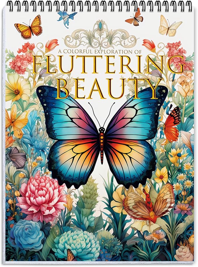 Coloring Books for Adults, 24 Spiral-Bound Single-Sided Butterfly Designs - sugar skull book