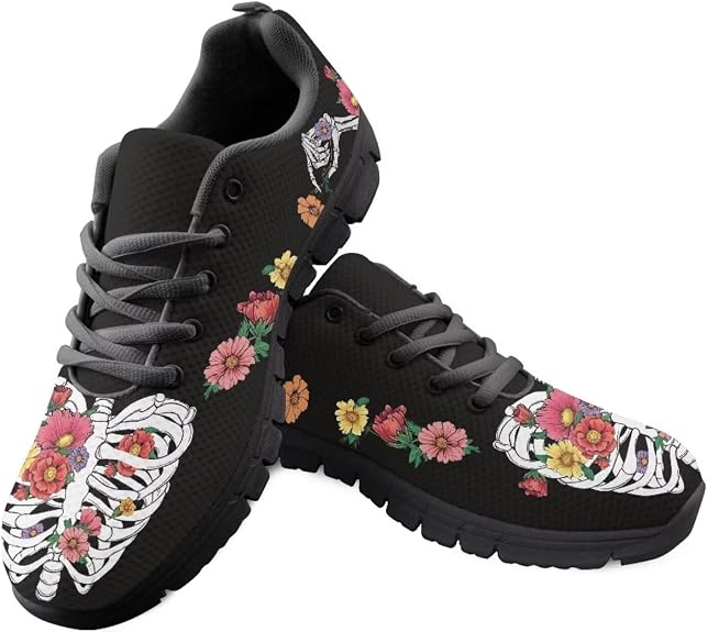 Bigcardesigns Womens Lightweight Athletic Fashion Sneaker Jogging Running Sports Shoes Colorful Floral Design - sugar skull boots