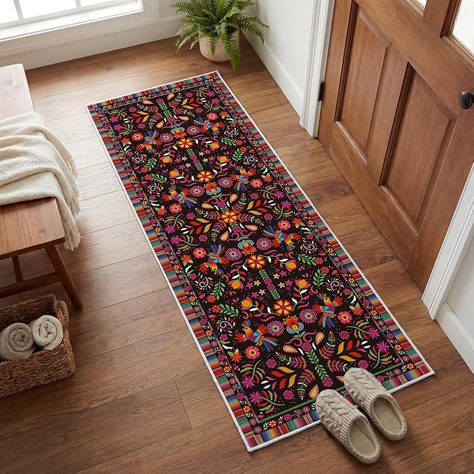 Artoid Mode Bird Dia De Los Muertos Mexican Fiesta Runner Rug, Cinco De Mayo Home Decor Low-Profile Non-Slip Washable Carpet Runner for Hallways Kitchen Laundry Bedroom Bathroom Indoor 2×6 Feet