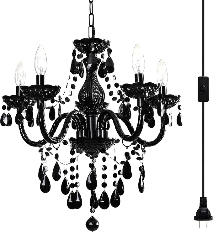 Black Modern 5-Light Crystal Chandelier Acrylic Hanging Pendant Light