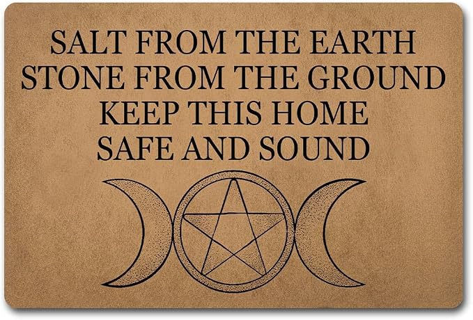 Funny Welcome Doormat Mystical Wicca Moon Pentacle Salt Earth Stone Protective Spiritual Doormat(23.6 X 15.7 in)Small Mats With Anti-Slip Rubber Back Doormats Prank Gift Doormats For The Entrance Way - skull door mat