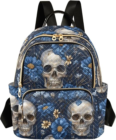 Women Fashion Backpack Purse Skulls Blue Flowers Mini Travel Backpack Ladies Shoulder Bag Work Daypack 8.5L - sugar skull handbags for sale