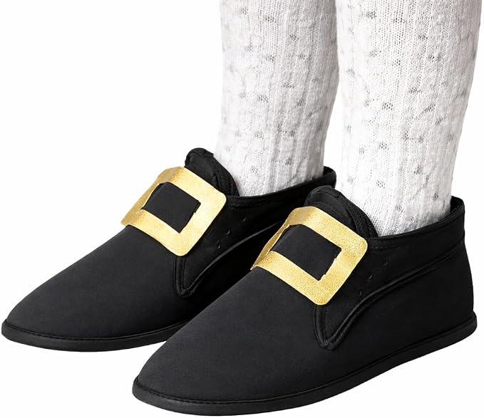 Pilgrim Costume Shoe Covers | Pilgrim Costume Shoes | Pilgrims Boot Covers | Colonial Shoe Covers | Pilgrim Shoe Buckles for Costumes | Pilgrim Costume Accessories | Slip On | Black/Gold | One Size - sugar skull boots