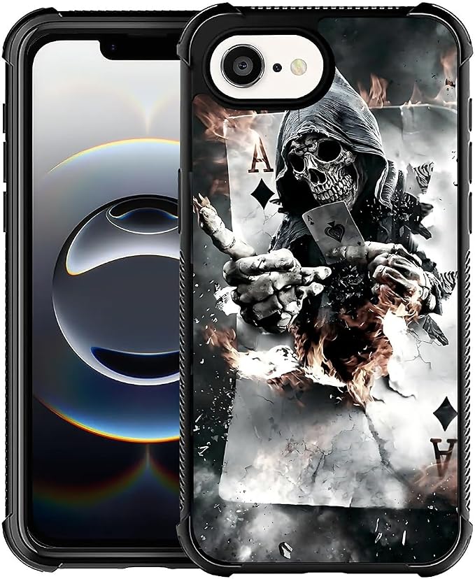 CARLOCA Compatible with iPhone 16e Case,for Girl Fashion Graphic Design Shockproof Anti-Scratch Drop Protection Case for iPhone 16e Skull Poker Cases - Skull phone case