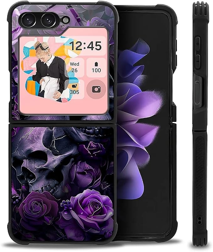 Compatible with Samsung Galaxy Z Flip 5 5G Mobile Case Creative Acrylic Back Panel Silicone Protection Grip Specially Designed for Samsung Galaxy Z Flip 5 5G Purple Skull Rose - Skull phone case