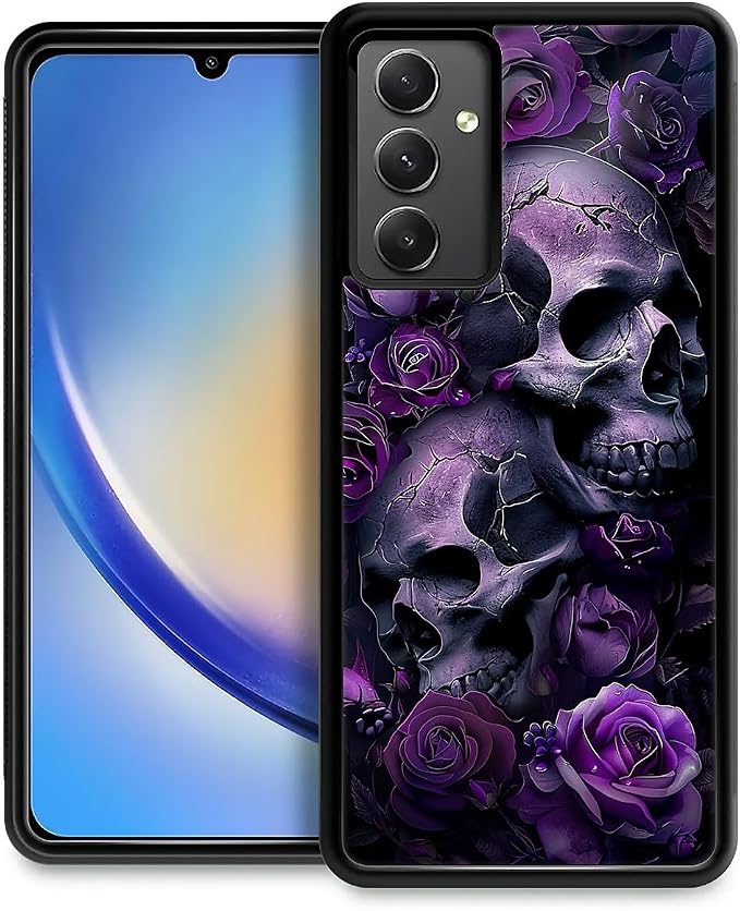 Compatible with Samsung Galaxy A54 5G Mobile Case Creative Acrylic Back Panel Silicone Protection Grip Specially Designed for Samsung Galaxy A54 5G Purple Skull Rose - Skull phone case
