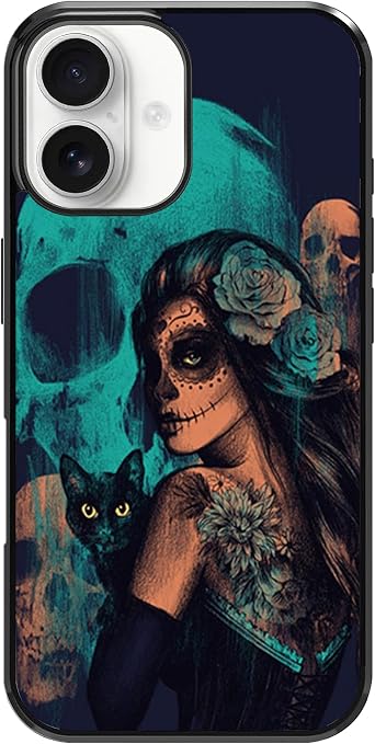 for iPhone 16 Plus Case - Halloween Witch Black Cat Skull - Skull phone case