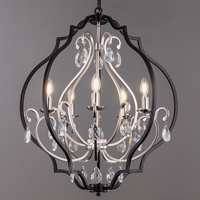 TOCHIC Black Crystal Chandeliers for Dining Room, 27″ Rustic Orb Chandelier