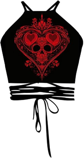 Sister Amy® Women's Halter Cross Back Boho Bandage Tank Camis Crop Top Vest - skull tank tops