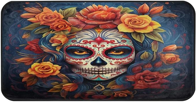 ALAZA Kitchen Mats, Dia Muertos Mexican Day of The Dead Girl Sugar Skull Floor Mat for Kitchen, Bathroom, Bedroom, 39x20 inch - skull carpet