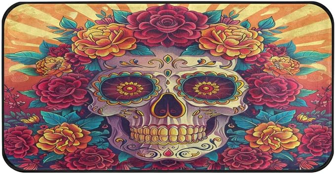 ALAZA Kitchen Mats, Sugar Skull The Day of Dead Floor Mat for Kitchen, Bathroom, Bedroom, 39x20 inch - skull toilet mat