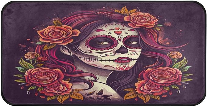 ALAZA Kitchen Mats, Beautiful Sugar Skull Girl Floor Mat for Kitchen, Bathroom, Bedroom, 39x20 inch - skull toilet mat