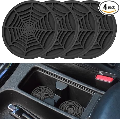 4 Pack Car Cup Holder Coasters, Cute and Creativity Cup Holder Insert Coaster Car Interior Accessories-2.75 inch Silicone Anti Slip Spider Web Car Coaster-Universal - skull coaster