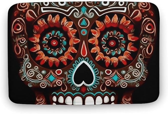 Sugar Skulls Day of The Dead Bath Mat, Super Absorbent Bath Rug, Non-Slip Quick Dry Shower Mat, Extra Thick Bathroom Rug, Washable Mats for Bathroom Floor Tub and Shower 19.7"x31.5" - skull toilet mat