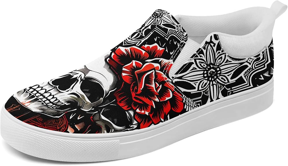Men's Slip-On Canvas Shoes Gothic Skull Print Casual Lightweight Loafers Comfortable Walking Sneaker for Women - sugar skull boots