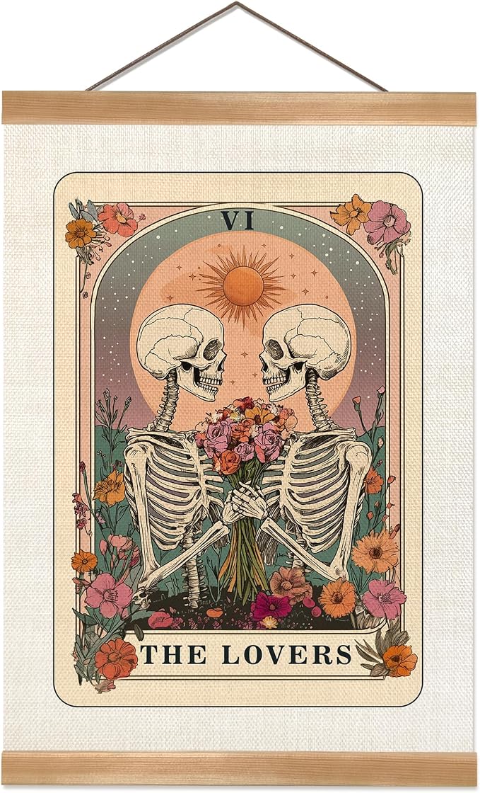 ZTGDA Tarot Card Wall Art Canvas Wall Decor Mystical Astrology Wall Art Boho Celestial Prints Lovers Sun Skull Poster Tarot Card Picture for Living Room Bedroom Aesthetic12x16inch (The lovers) - skull wall art