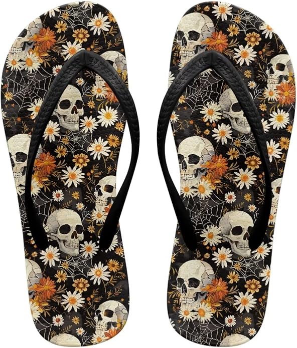 Customized Flip Flops for Women Comfortable Sandals Shower & Walking Black Thong Sandals Size 35-40 - sugar skull costume