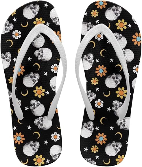 2025 Fashion Women's Flip Flops 3D Printed Outdoor Soft Slippers Open Toe White Thong Sandals US Size 5-9 - sugar skull costume