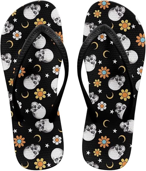 Unisex Flip Flop, Women's Black Thong Strap Sandal – Casual Flip-Flop for Beach, Pool, and Everyday Comfort - sugar skull costume