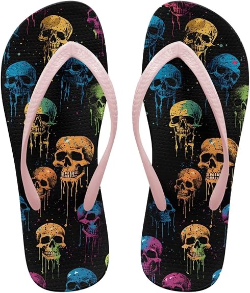 Women's Flip Flops Sandals, Lightweight Beach Pink Thong Sandals, Casual Shower & Pool Slides - sugar skull costume
