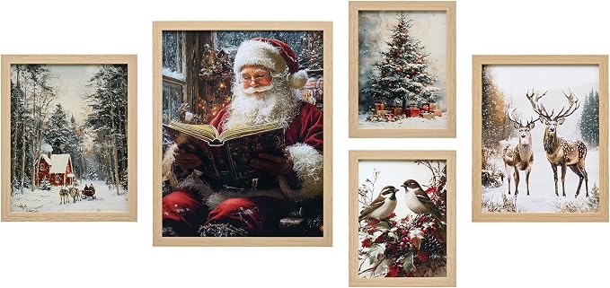 ArtbyHannah Framed Christmas Wall Art Decor, 5 Pack Picture Prints - skull wall art