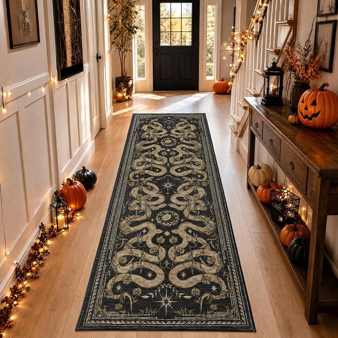 Snake Washable Runners for Hallways 2x6 Runner Rug for Kitchen Non Slip with Rubber Back Forest Soft Low-Pile Stain Resistant Thin Carpet for Bedroom Bedroom Laundry Room Dark Grey - skull carpet