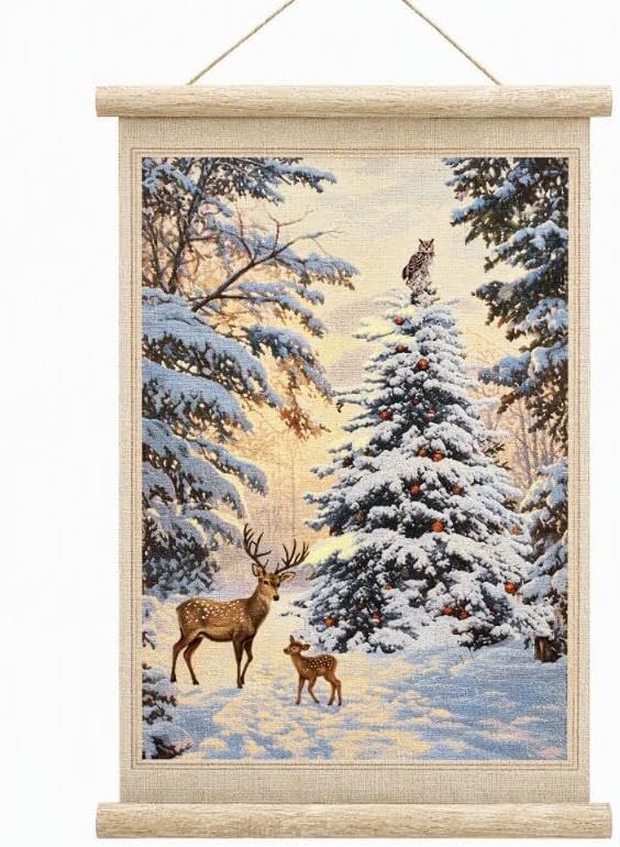 ArtbyHannah Christmas Rolled Wall Art, 16x24 Inch Rustic Xmas Wall Decor - skull wall art