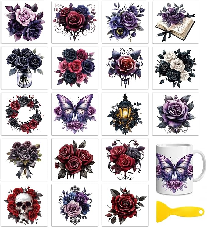 Peacoblue Gothic Roses Rub On Transfers for Craft, Transfer Sticker - skull sticker