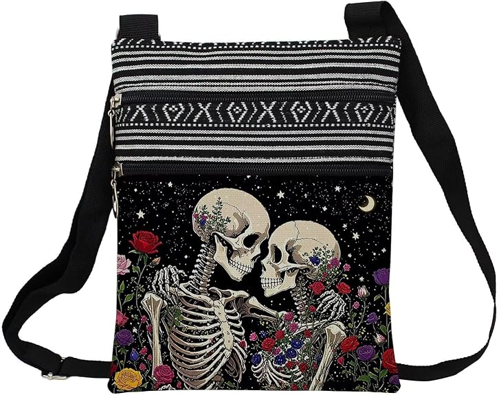 Floral Skeleton Printed Small Ethnic Crossbody Bag - sugar skull handbags for sale